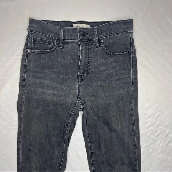 Madewell 9" High-Rise Skinny Black Distressed Hem Jeans 25 - Picture 2 of 10
